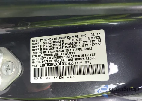 2013 Acura Rdx z USA, uszkodzony, nr VIN 5J8TB3H5XDL007956